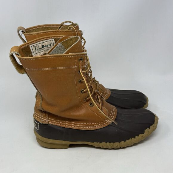 LL Bean Maine Hunting Shoe 7” Womens 8 Brown Leather 7 Eye Duck Boots USA Made - Picture 1 of 16